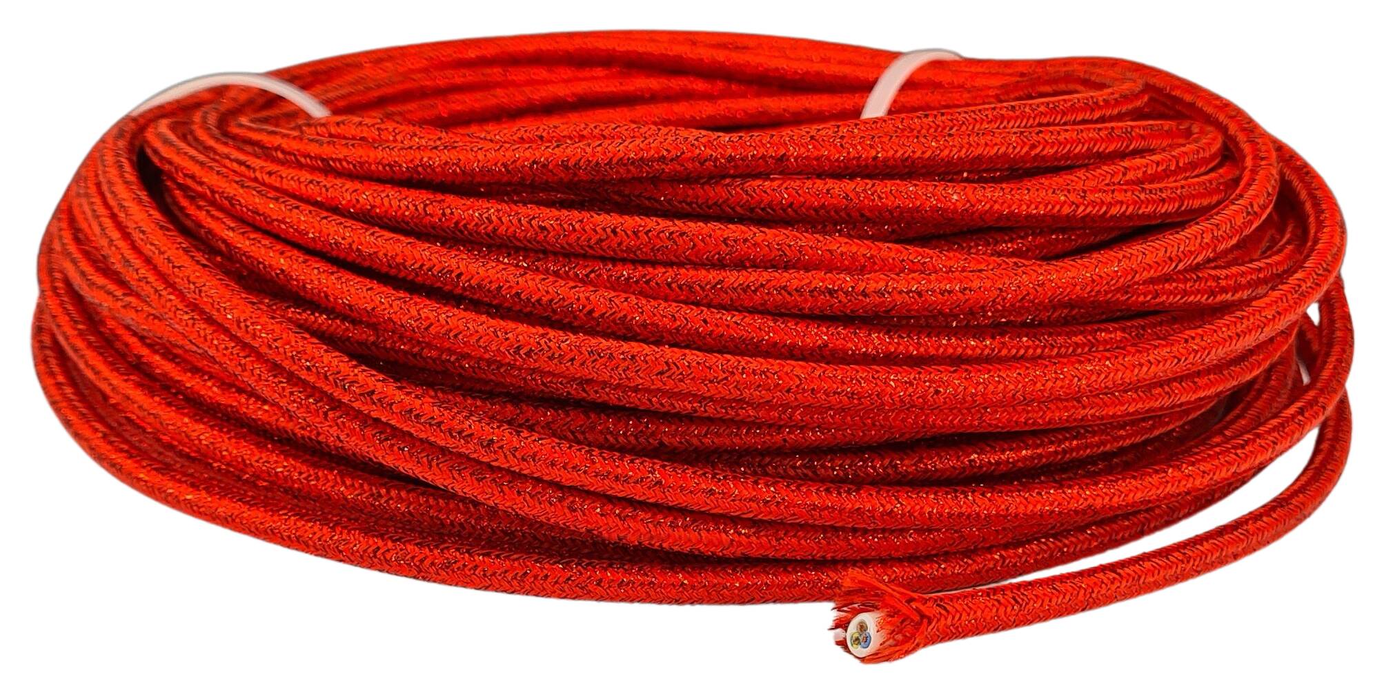 Kabel 3G 0,75 H03VV-F textilummantelt metallic RAL 3028 rot