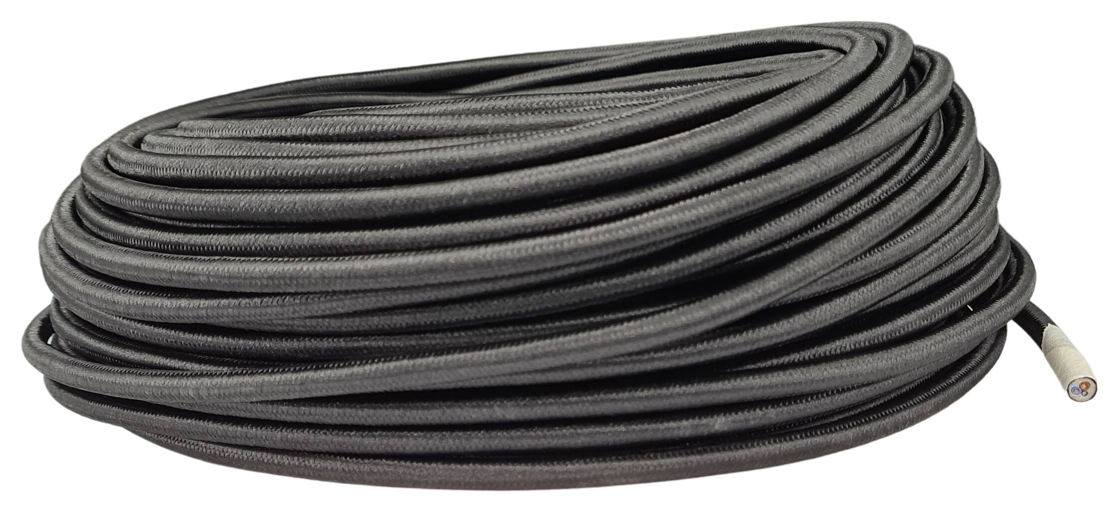 cable with wire 2x 0,75 H03VV-F PVC textile braided RAL 9005 black