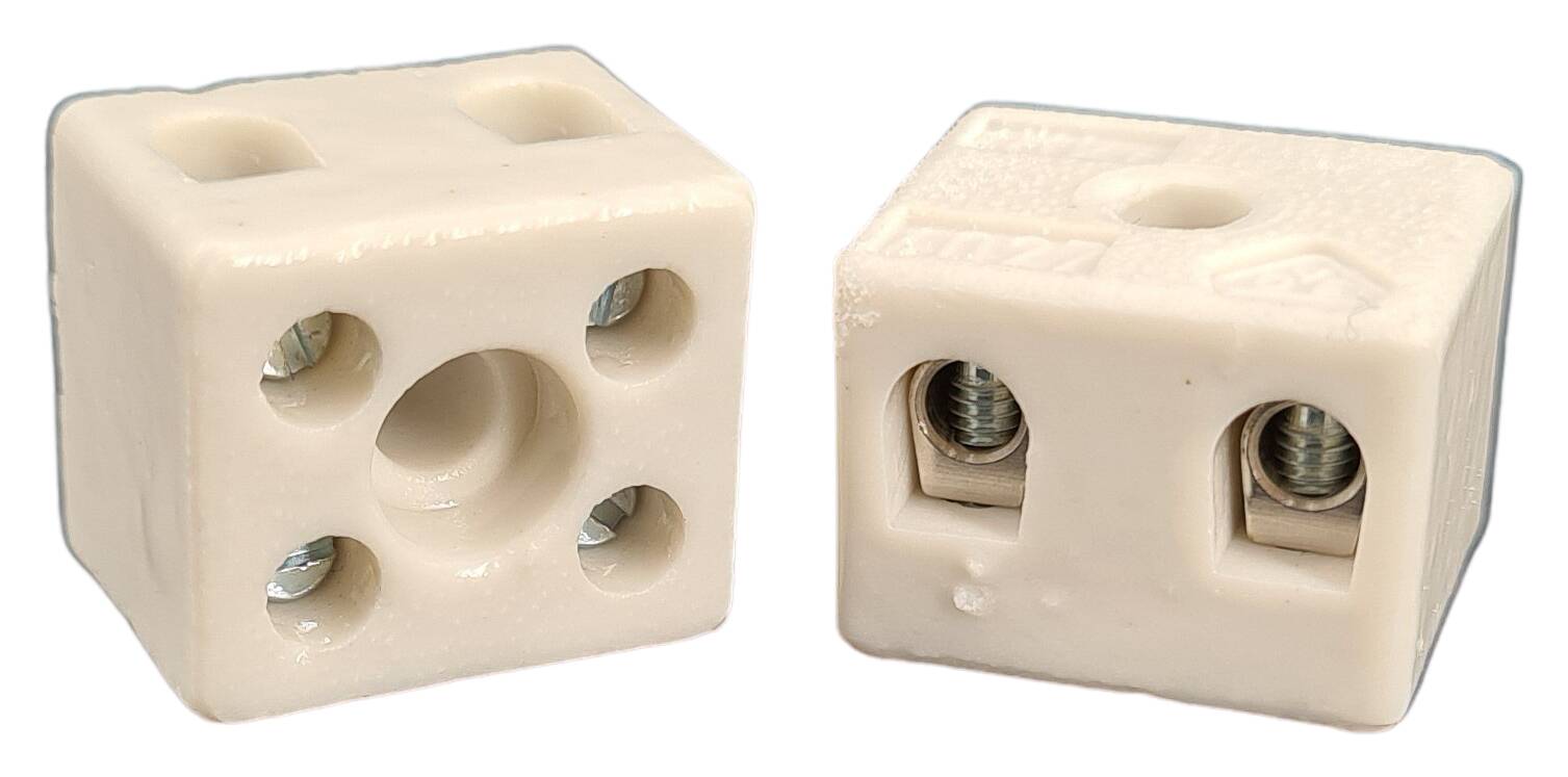 screw terminal block porcelain 4 mm² (6 mm²) bipolar 18x21x15,5 with mounting hole for M4