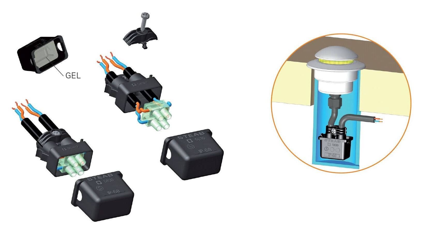 Verteilerdose f. Aussenbereich IP68 einseitig 2adrig 1,0/2,5 PA66-RV Paguro® schwarz