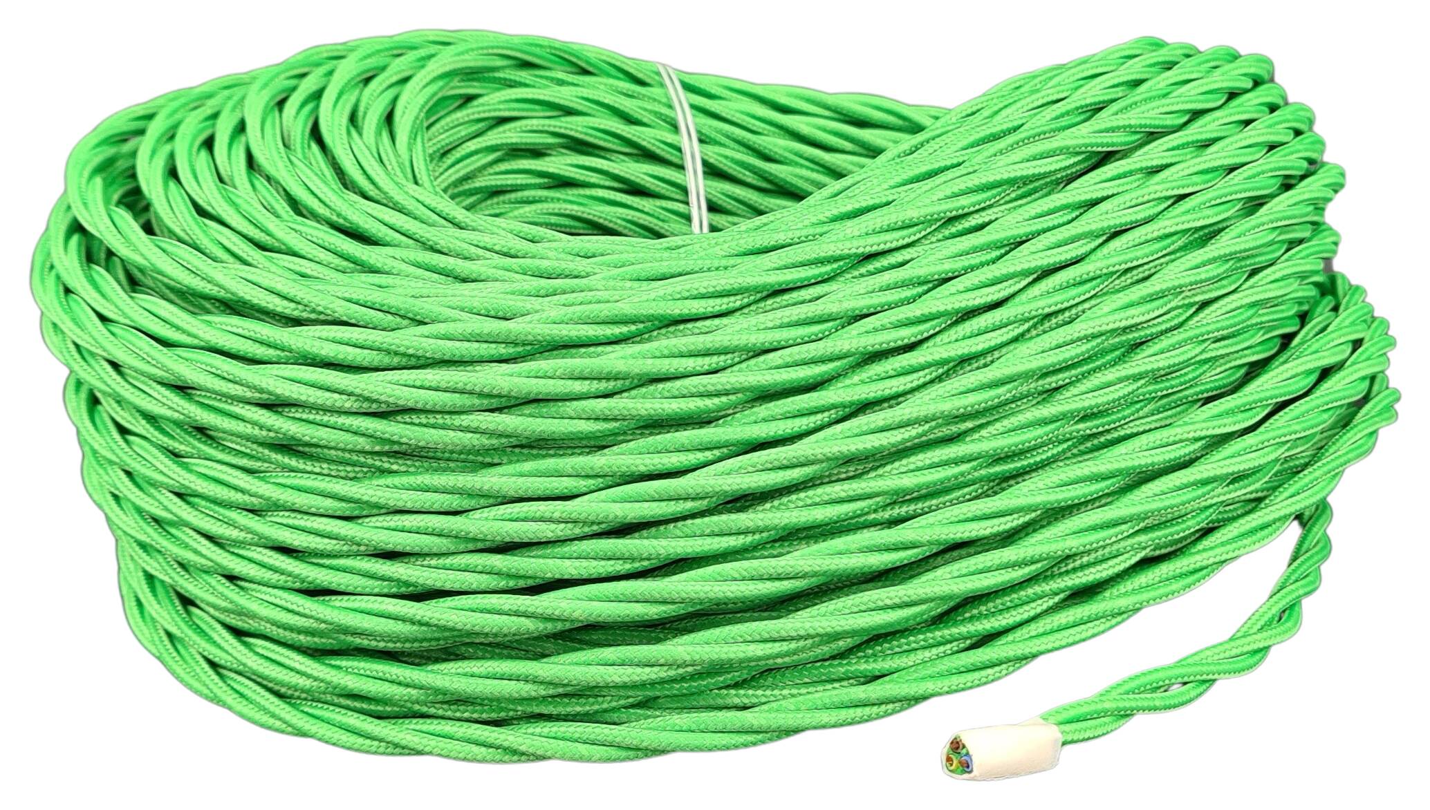 double isolated stranded cable 3G 0,75 separate textile braided and twisted RAL 6018 kiwi green