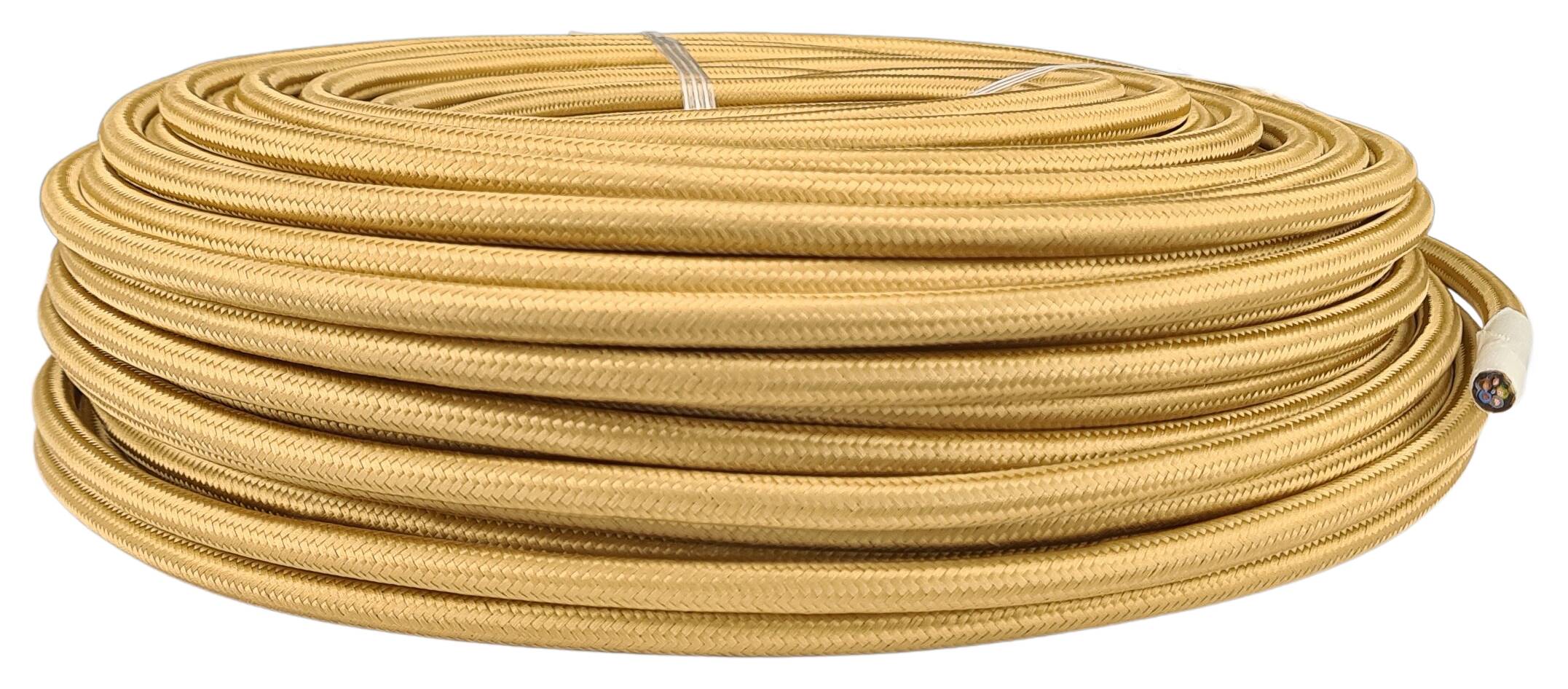 cable with wire 5G 0,75 H03VV-F PVC textile braided RAL 1036 shiny gold