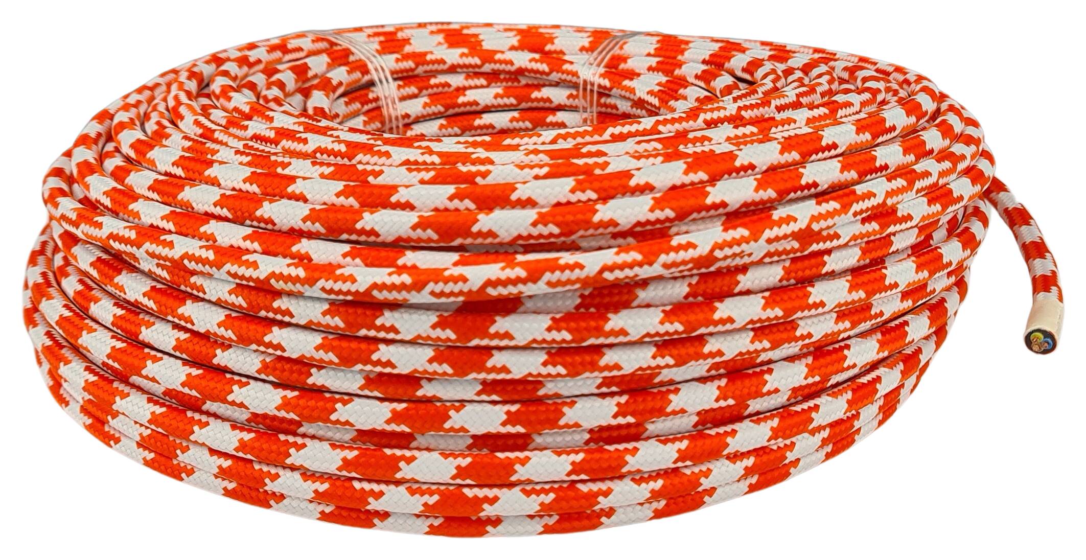 Kabel 3G 0,75 H03VV-F textilummantelt RAL 2005 orange-weiss (Hahnenkamm)