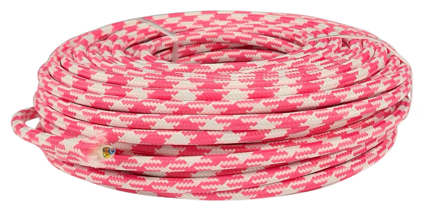 Kabel 3G 0,75 H03VV-F textilummantelt RAL 4010 pink-weiss (Hahnenkamm)