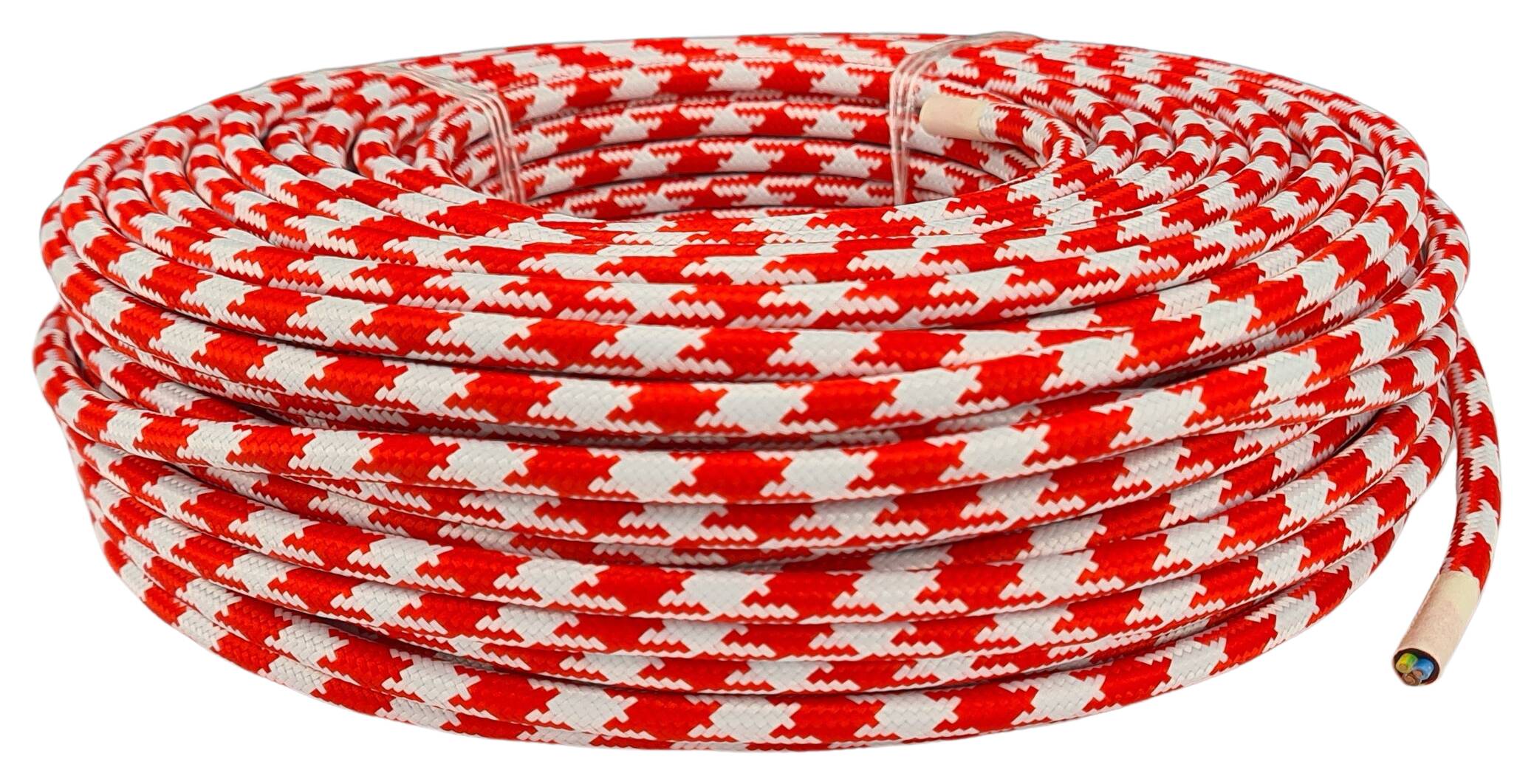 cable 3G 0,75 H03VV-F textile braided RAL 3028 red-white (cockscomp)