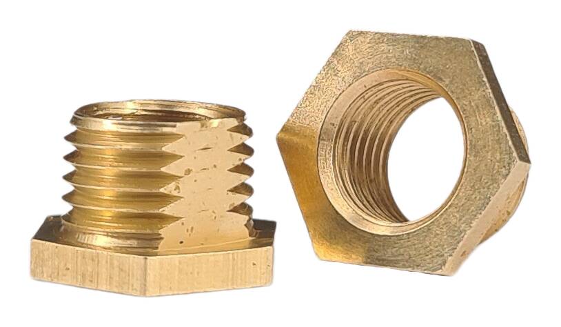 brass hexagon reducer T-nipples 12x8 M10x1x6 male/M8x1 female anti rotation protection raw