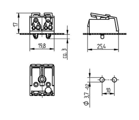 Plug-in terminal block 2plg. w. Snap in pins Marking (N+L)