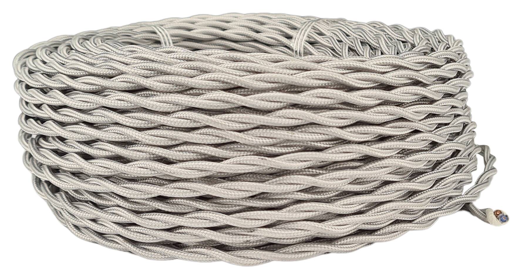 double isolated stranded cable 2x 0,75 separate textile braided and twisted RAL 7044 silver