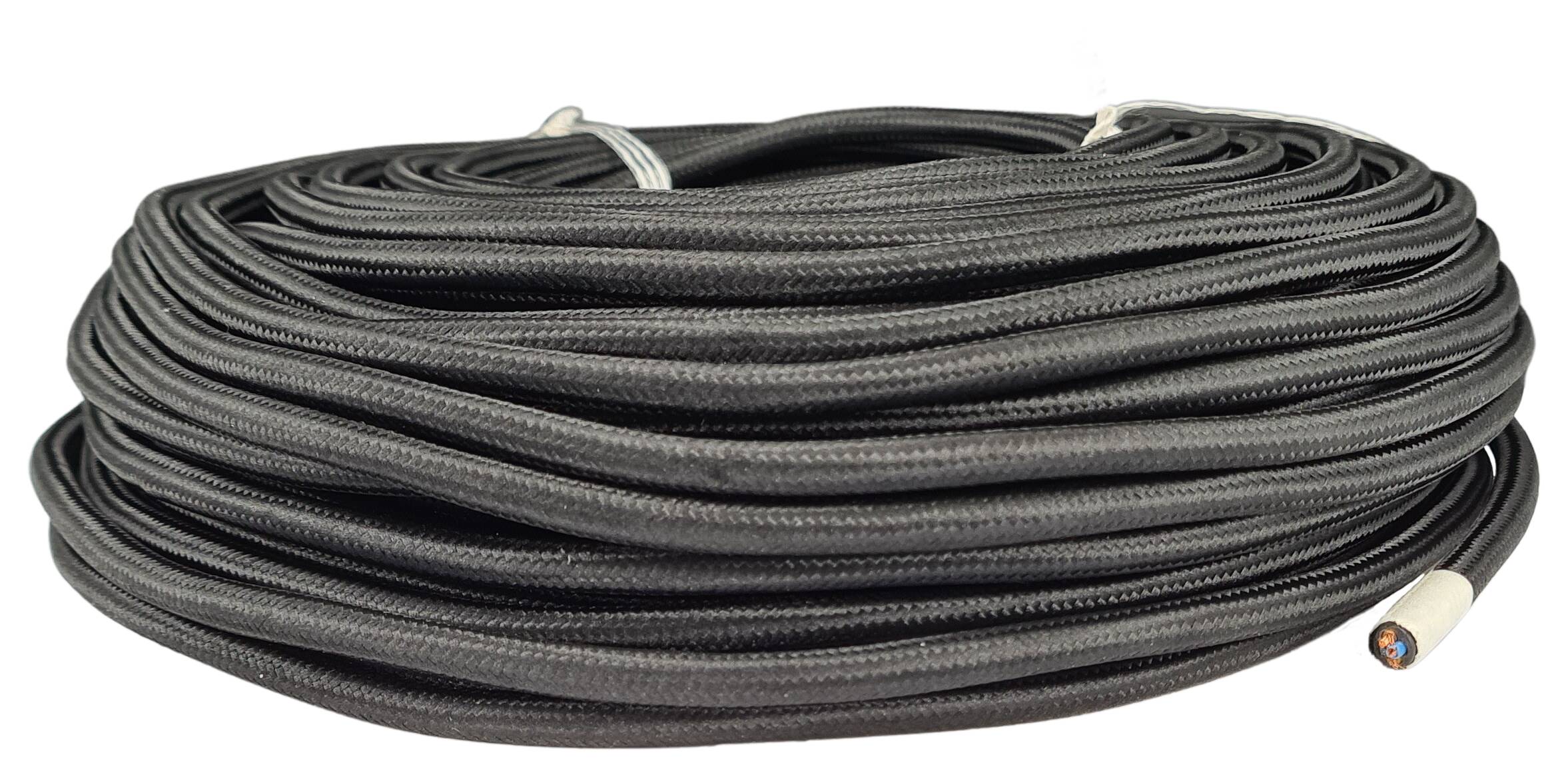 cable with wire 3G 0,75 H03VV-F PVC textile braided RAL 9005 black