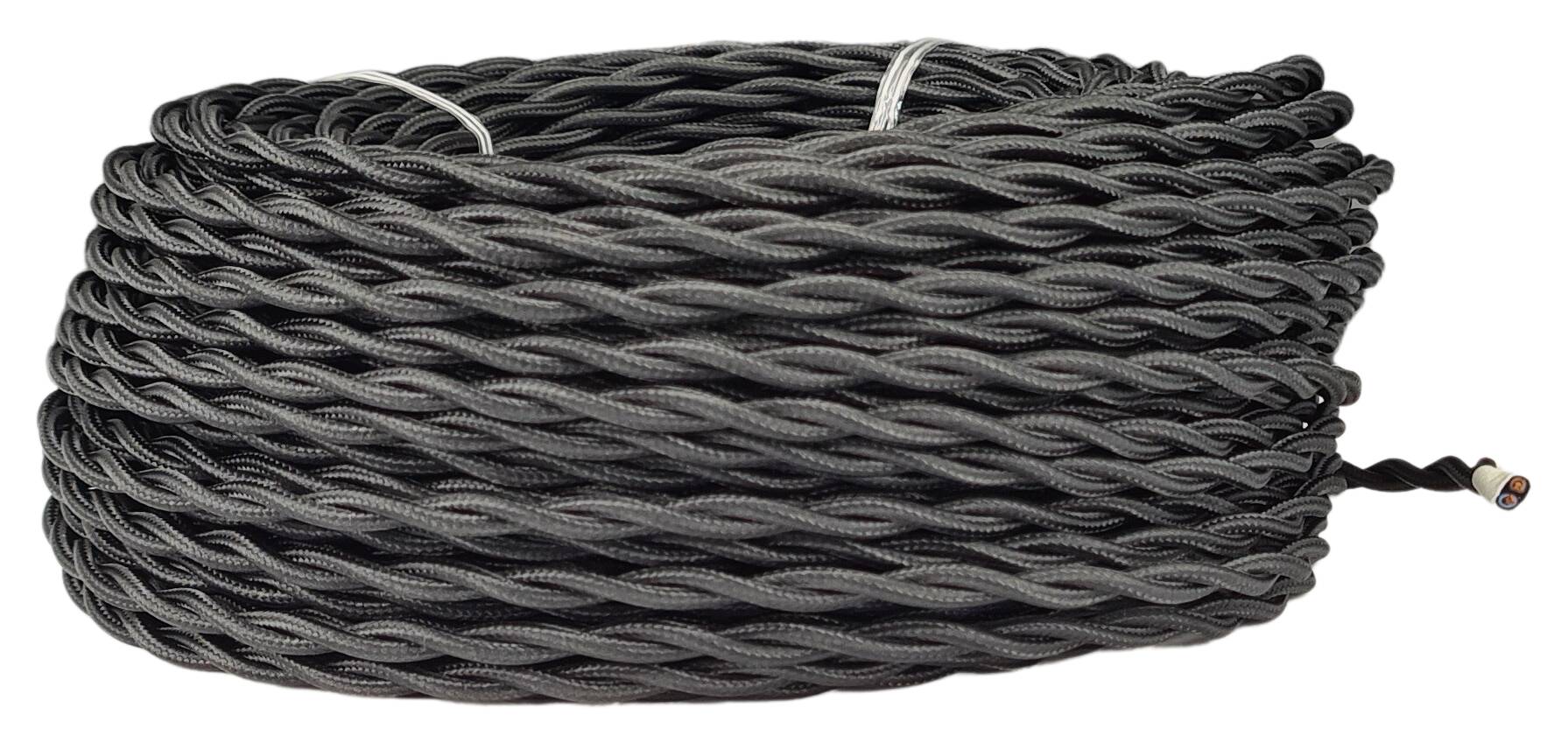 double isolated stranded cable 2x 0,75 separate textile braided and twisted RAL 9005 black