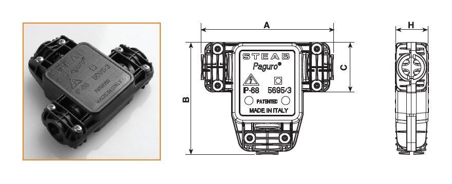 Junction box for outdoor use IP 68 Paguro® 3-wire clamping range 2.5 PA66-RV black