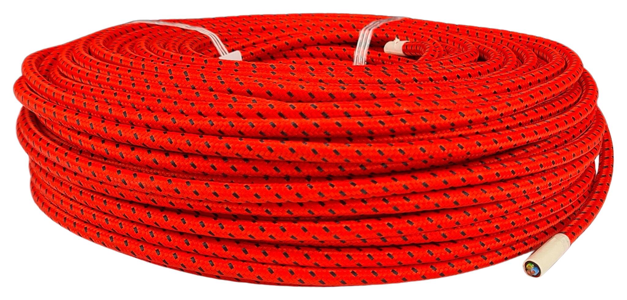 Kabel 3G 0,75 H03VV-F textilummantelt RAL 3028 rot-schwarz (gepunktet)