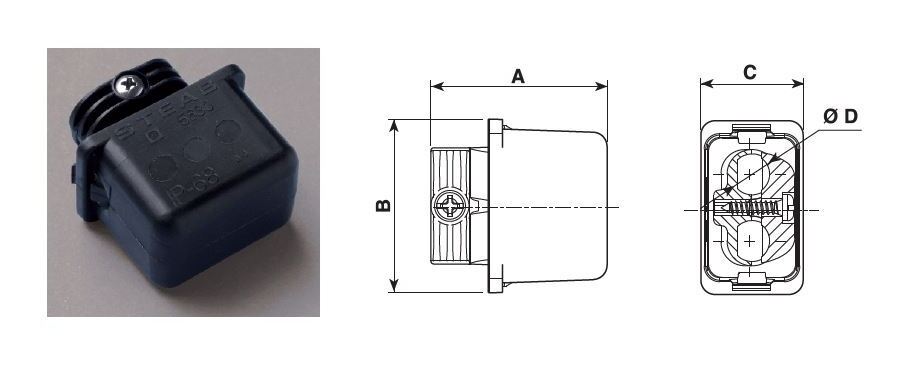 Verteilerdose f. Aussenbereich IP68 einseitig 2adrig 1,0/2,5 PA66-RV Paguro® schwarz