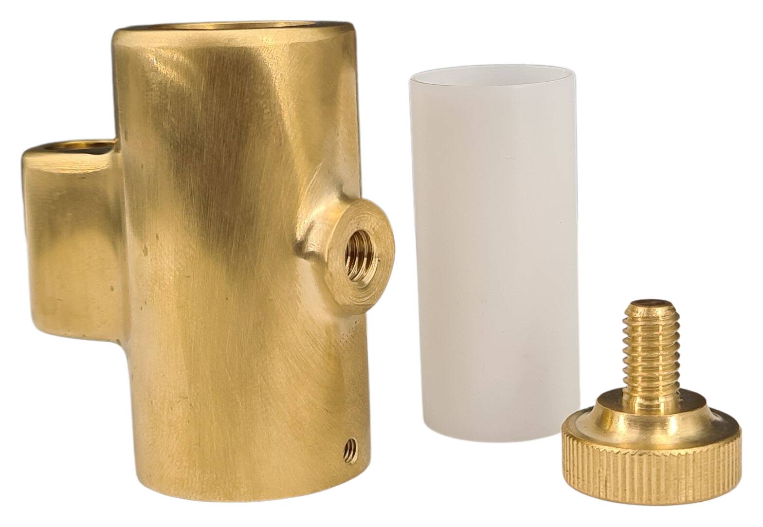 brass cast-telescope slider 25x46x44,5 incl. plastic-insert and brass knurled screw 18x18 M6x10 raw