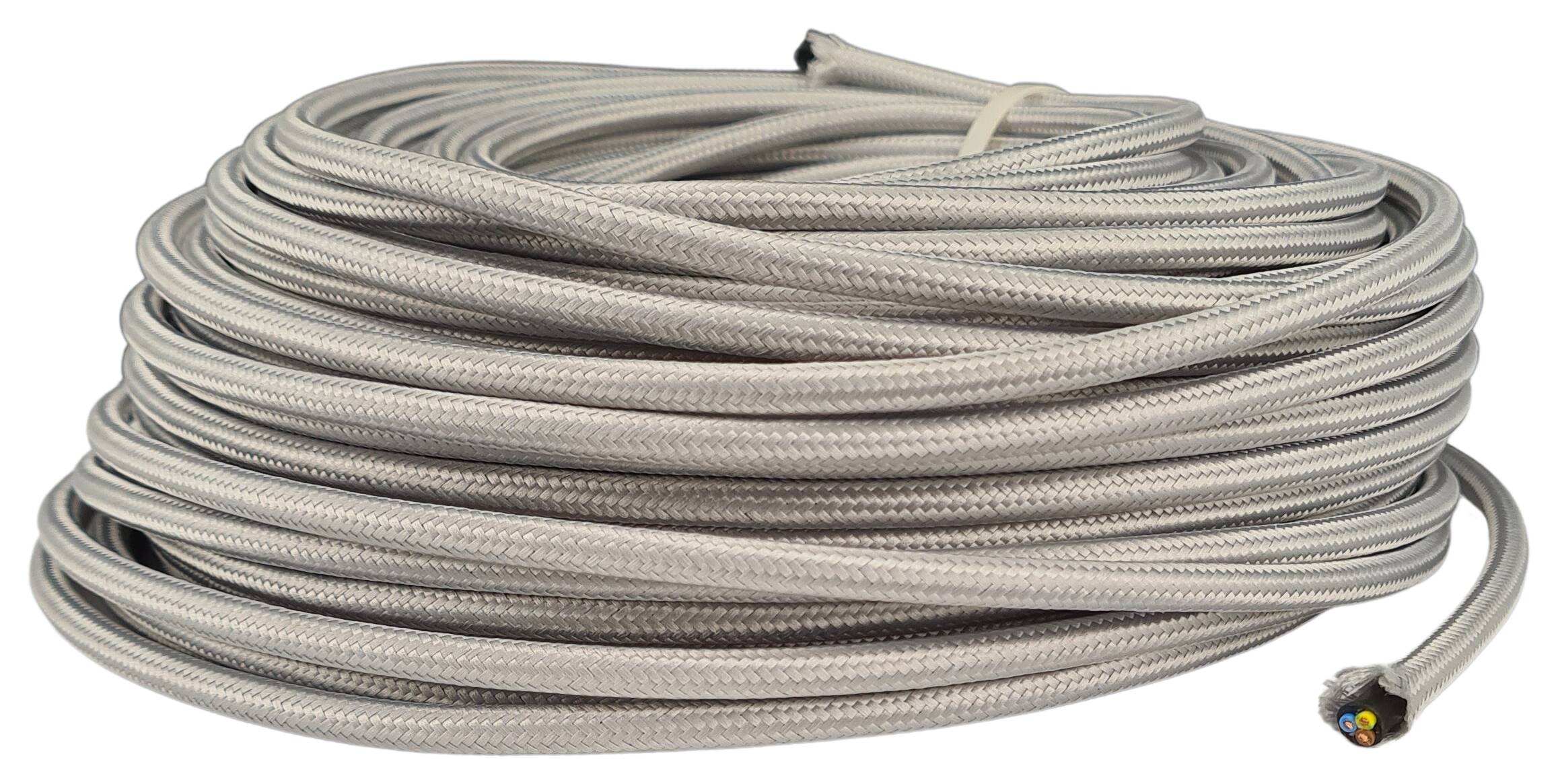 Kabel 3G 0,75 H03VV-F textilummantelt RAL 7044 silber