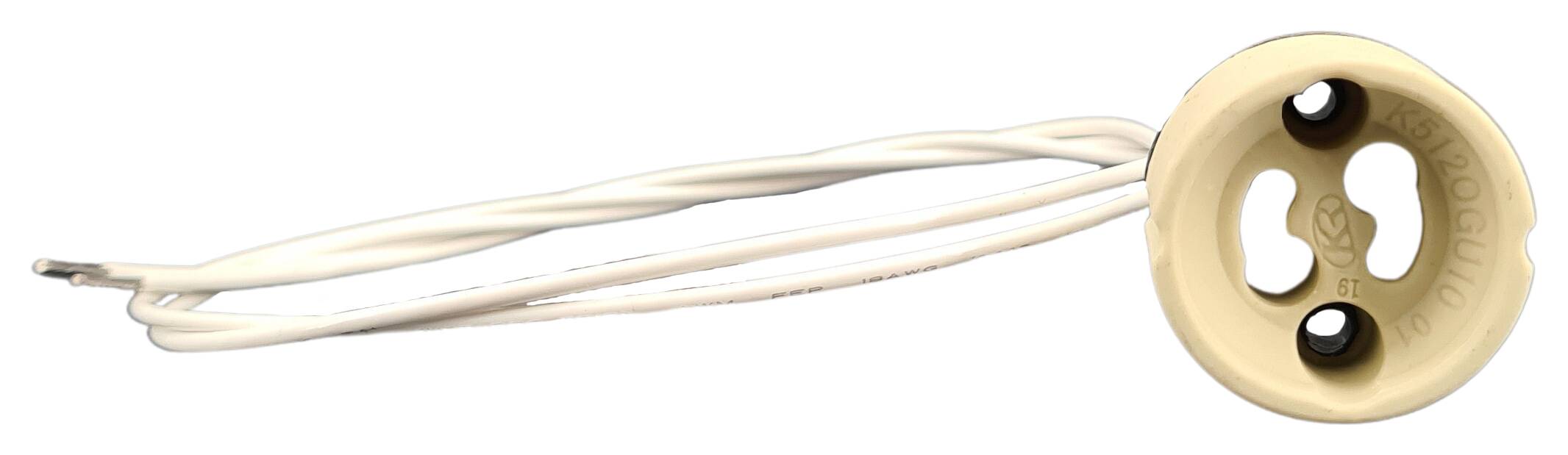 GU10 porcelain lampholder high volt 28x17 with plug contact PTFE-cable 500 mm white