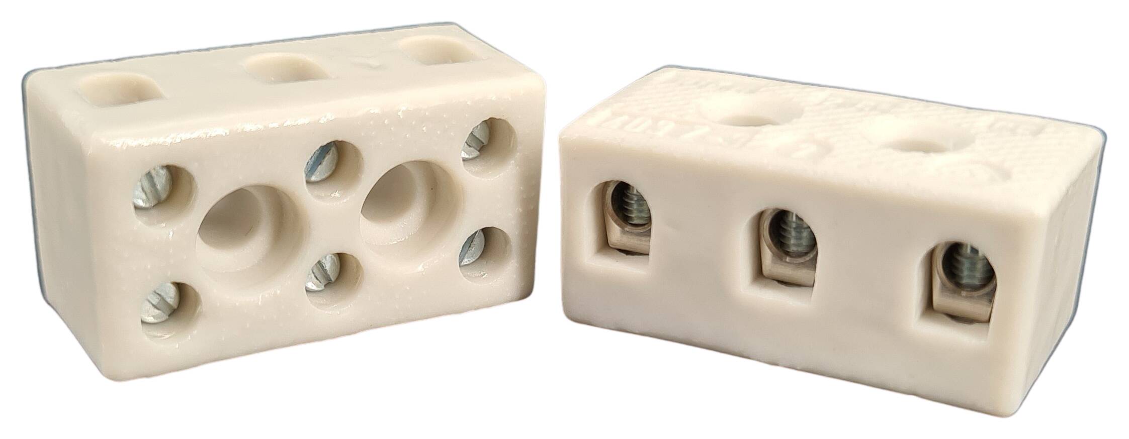 screw terminal block porcelain 2,5 mm² NY max 6 mm² tripolar 33x18x15,5 with mounting hole M4